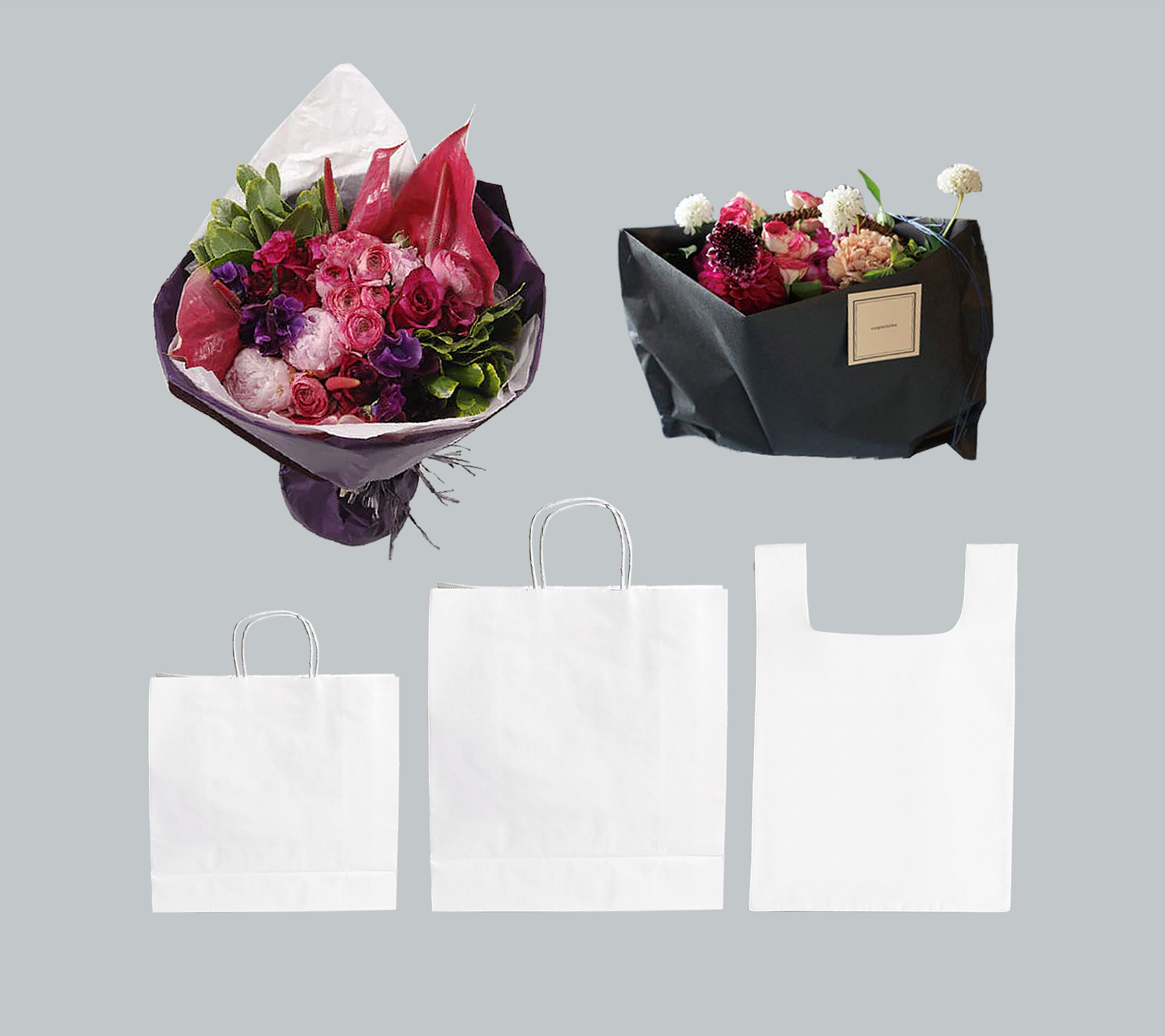 Optional items: gift wrapping, a plastic bag and paper bags